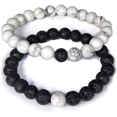 Natural Crystal Stone 8 mm Round Beads Couple Combo Bracelet - Image 1